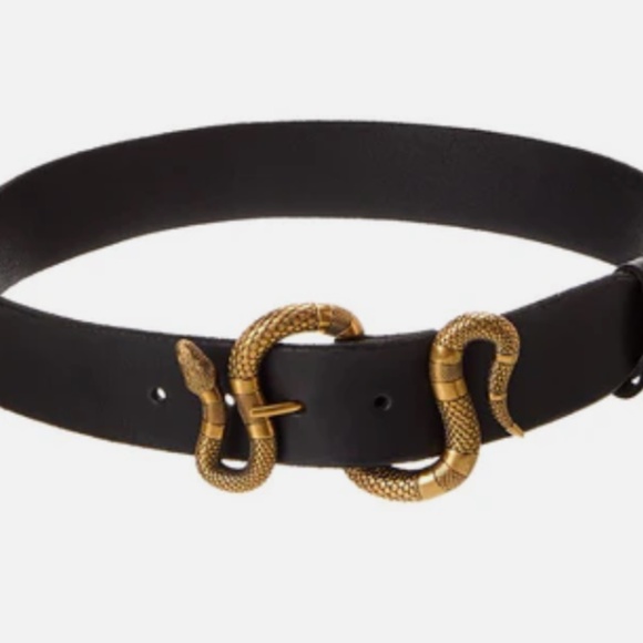 Gucci NEW NWOT Black leather snake belt size 70cm unisex - Picture 1 of 7